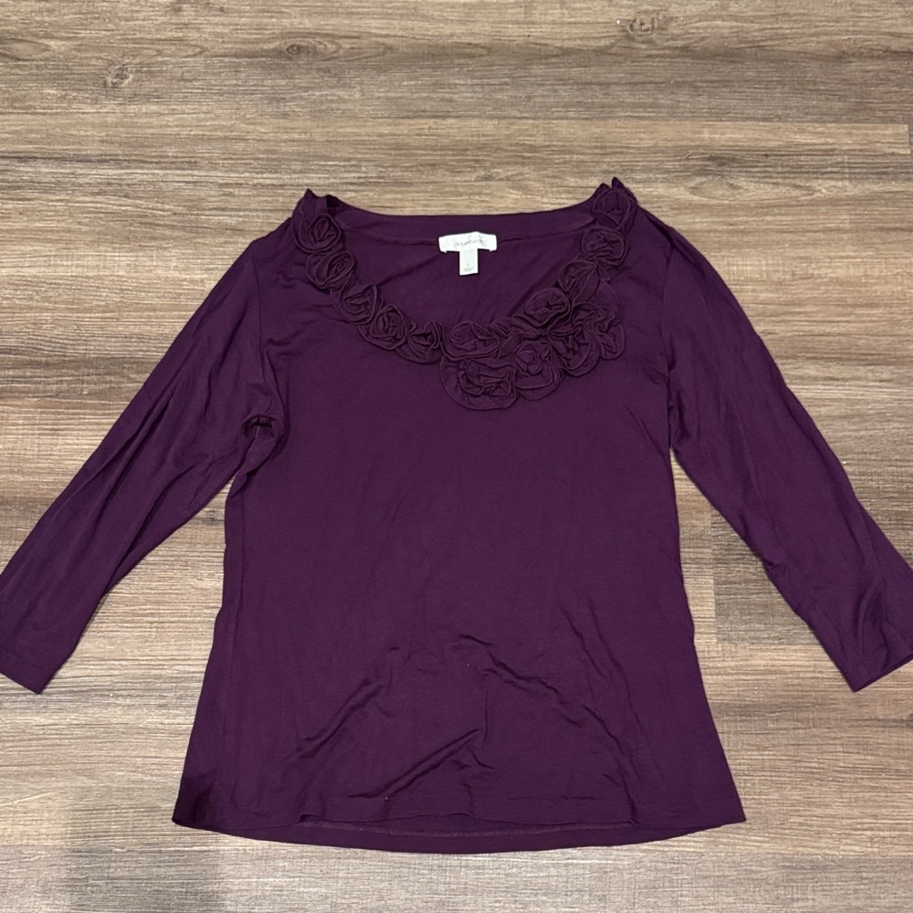 Dress Barn Deep Purple Long Sleeve Top with Rosette Detail